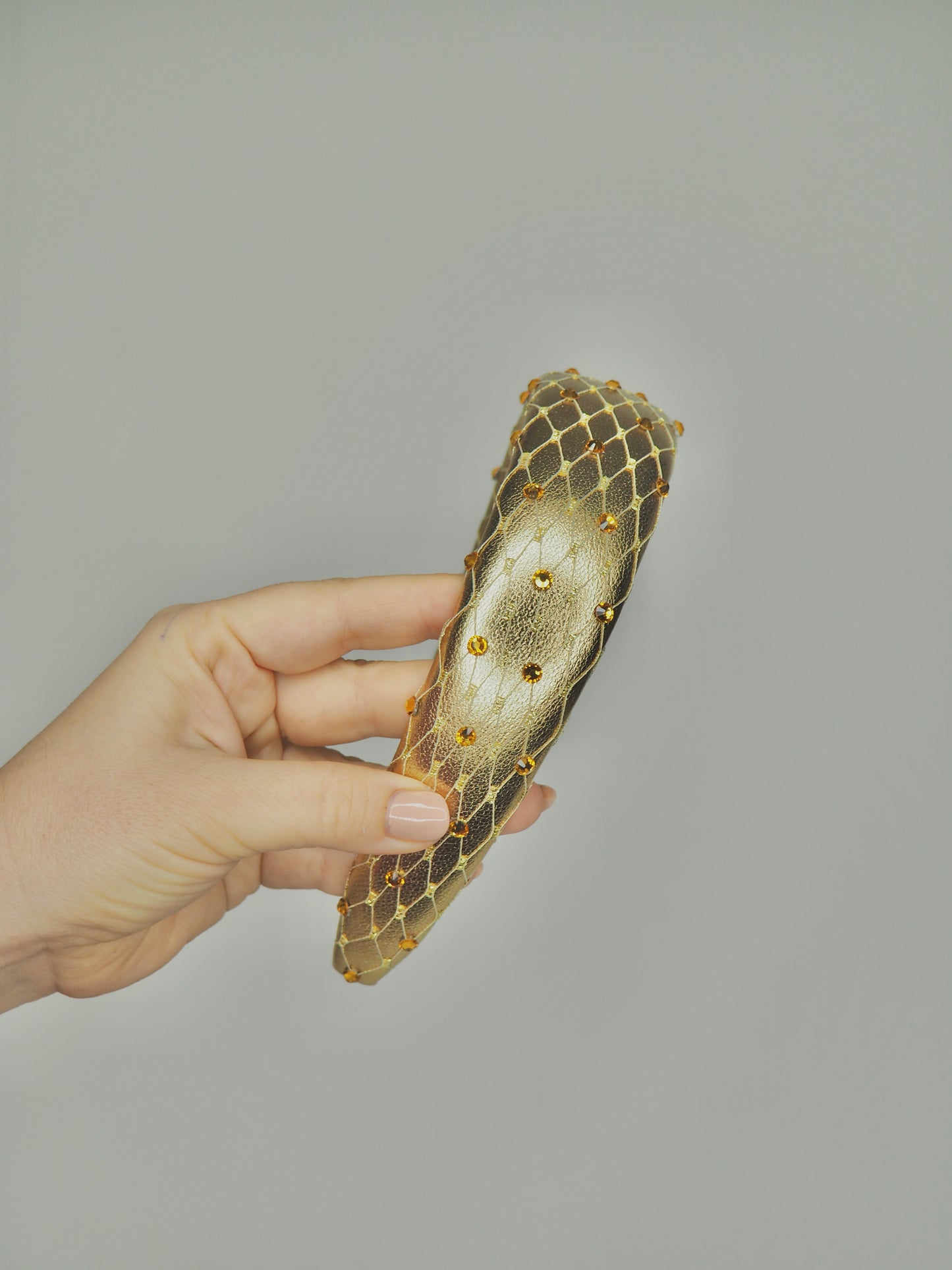 Zoe Sparkle - Leather padded headband with veil and Crystal Detial - Gold