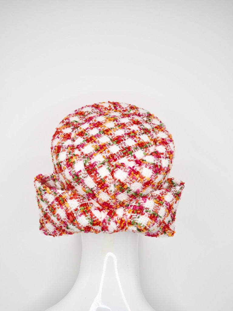 Lady in Tweed - Multicolour Tweed pillbox with rear facing Bow