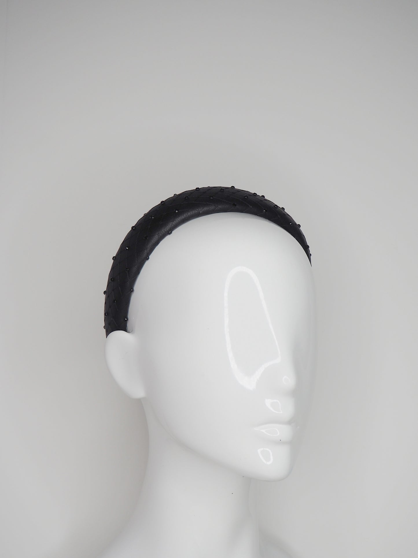 Zoe Sparkle - Leather padded headband with veil and Crystal Detail - Black