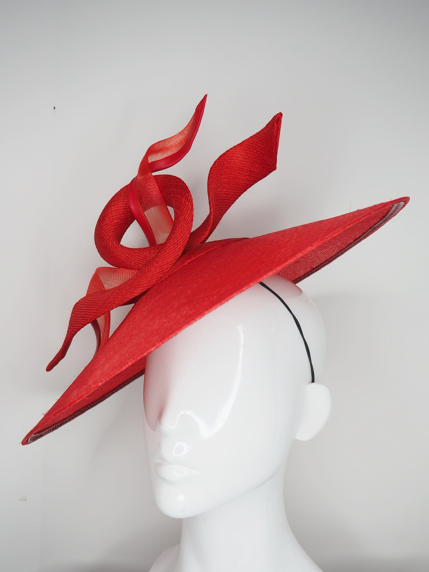 Red Cadeaux - Red Straw Coolie brim with Tinalak and crinoline swirl detail