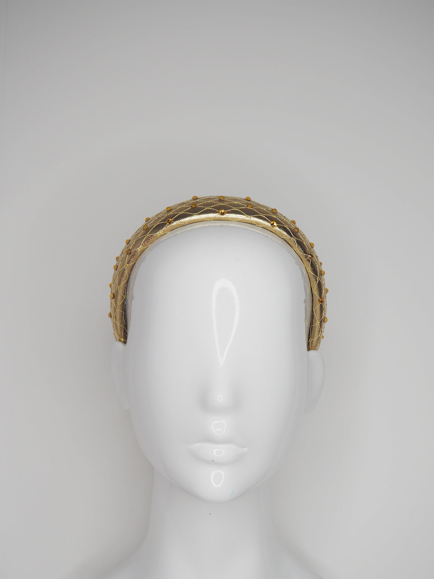 Zoe Sparkle - Leather padded headband with veil and Crystal Detial - Gold