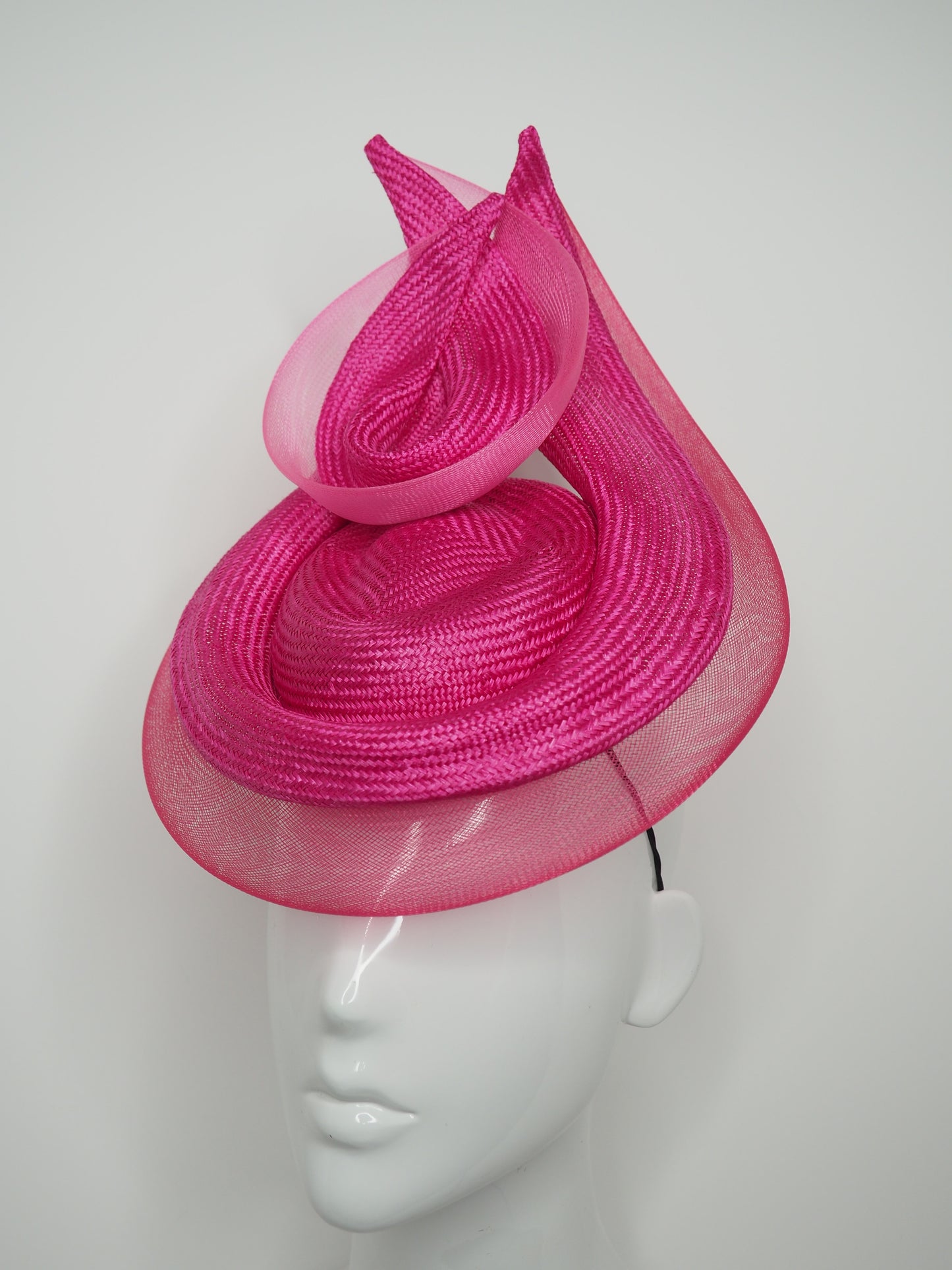Pretty In Pink - Pink parissisal wired straw swirl with crinoline edging on a pork pie pillbox