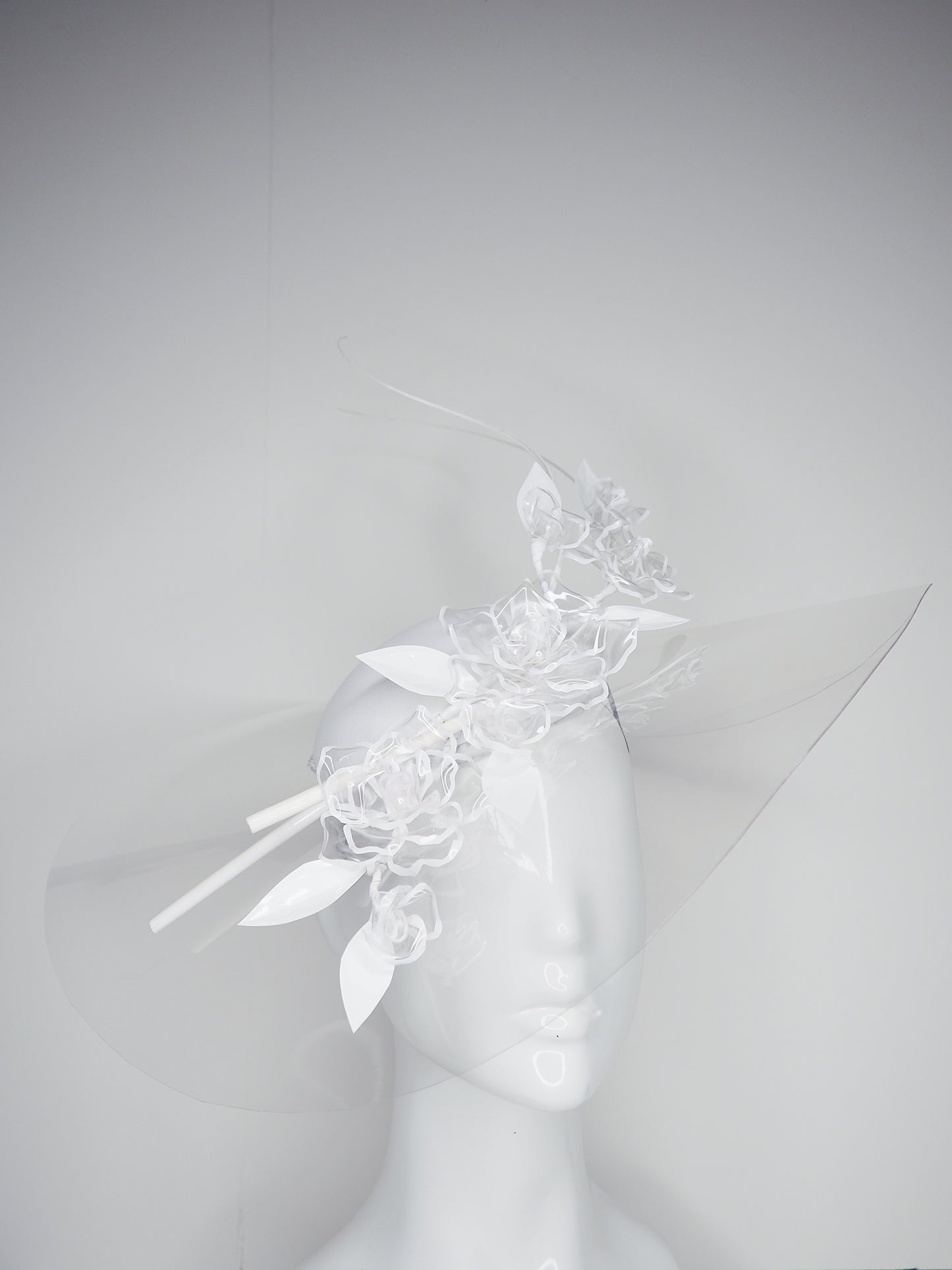 She's a Lady - Transparent Brim with leather dome crown and white edged crystoform flowers