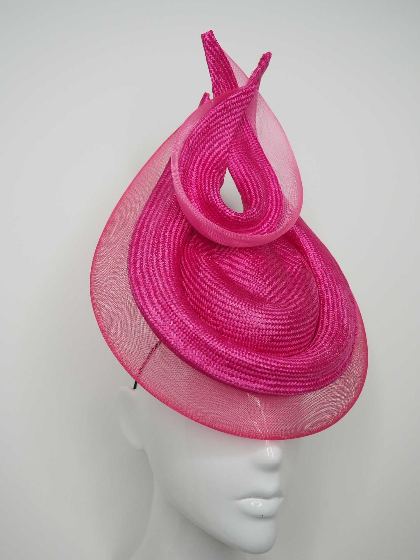 Pretty In Pink - Pink parissisal wired straw swirl with crinoline edging on a pork pie pillbox