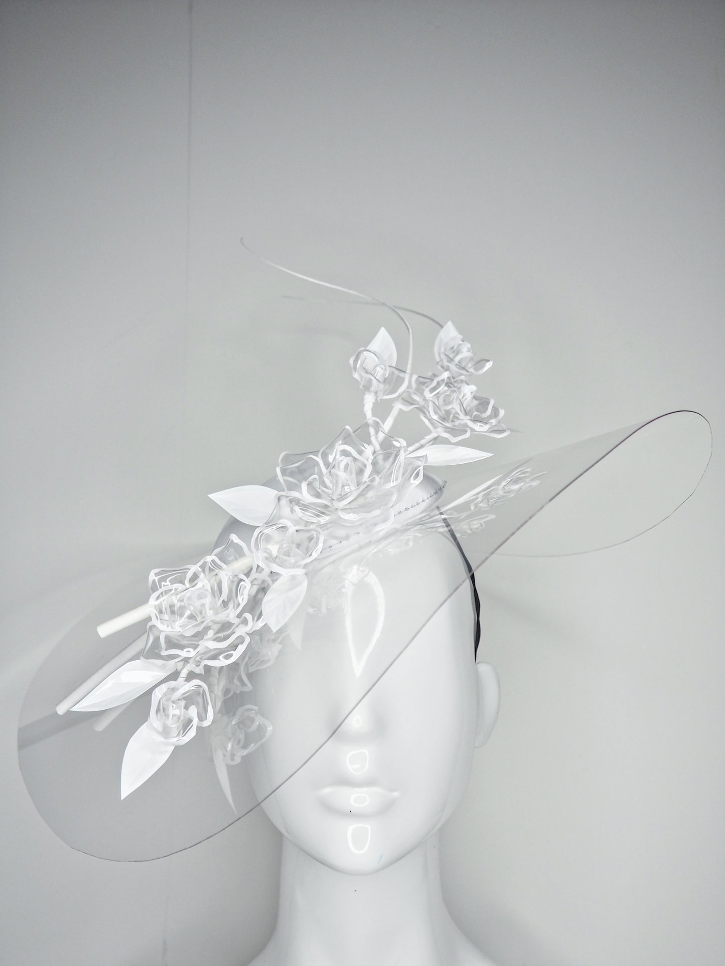 She's a Lady - Transparent Brim with leather dome crown and white edged crystoform flowers
