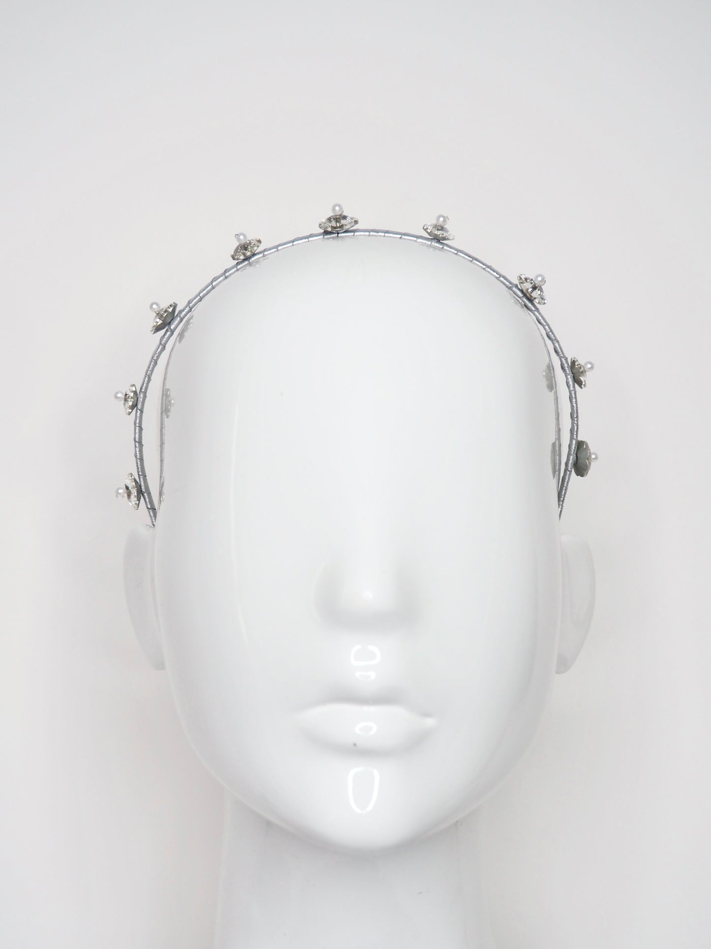 Little Blossom - silver - Mirrored blossom with pearl detail on silver leather headband