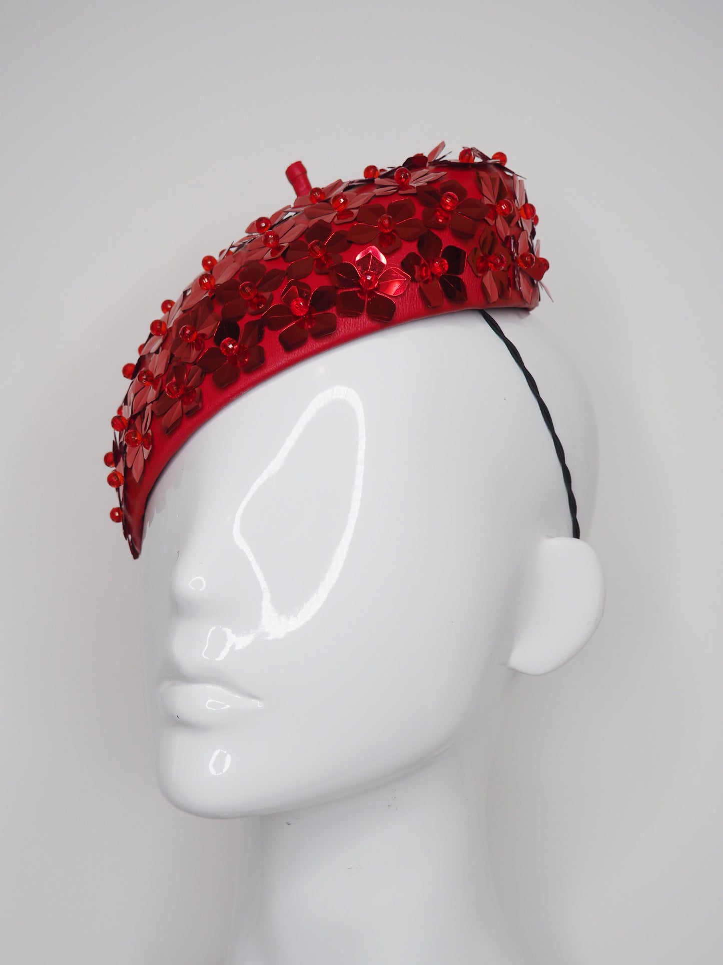 Red Blossom - Sequin blossom embellished beret headpiece