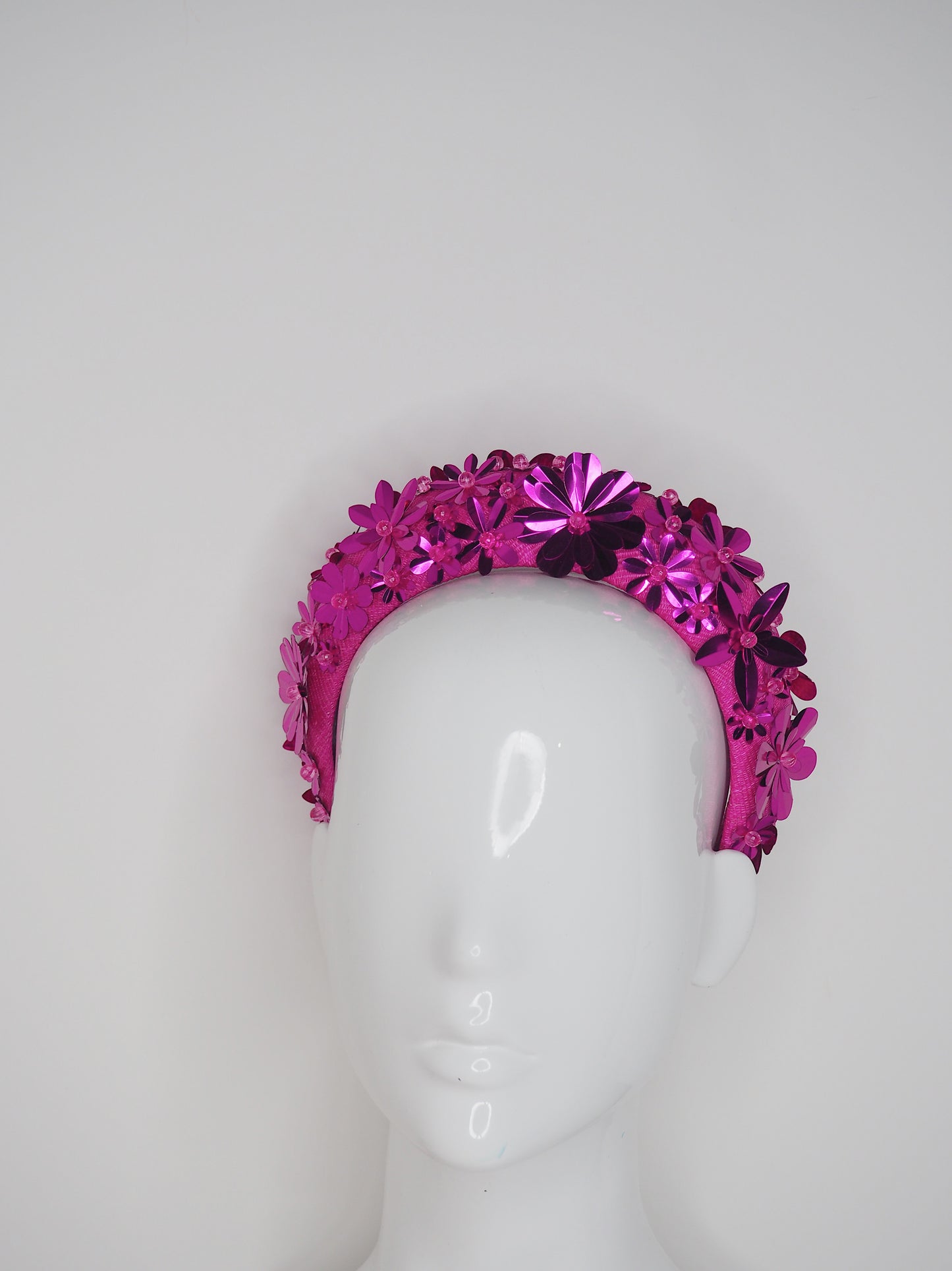 Flower power - Magenta 3D Straw headband with beaded sequin detail