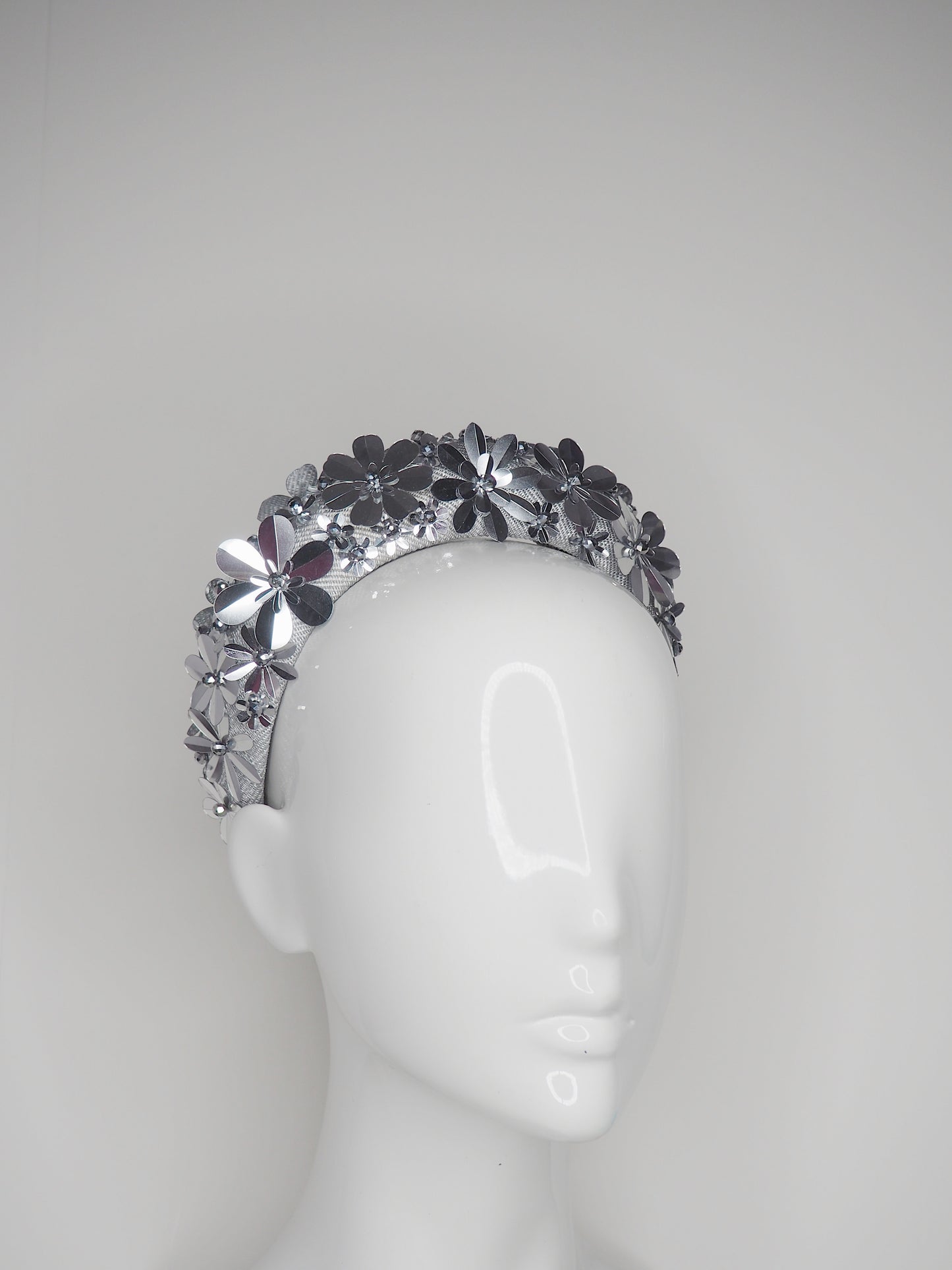 Flower Power - Silver 3D Straw headband with beaded sequin detail