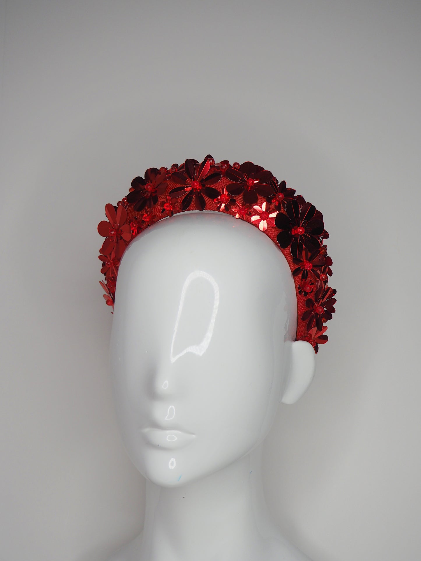 Flower Power - Red 3D Straw headband with beaded sequin detail