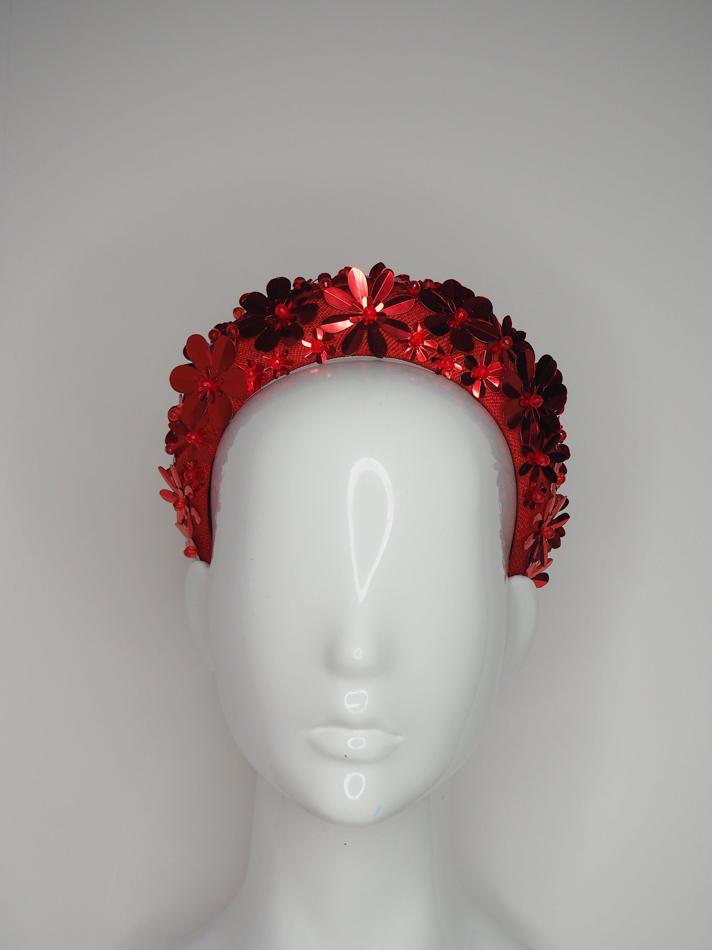 Flower Power - Red 3D Straw headband with beaded sequin detail