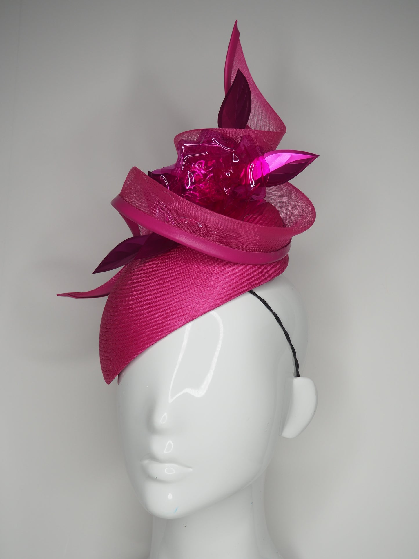 Hot Magenta - Hot pink parisissal straw with Crinoline swirl, oversize crystoform rose and magenta accents