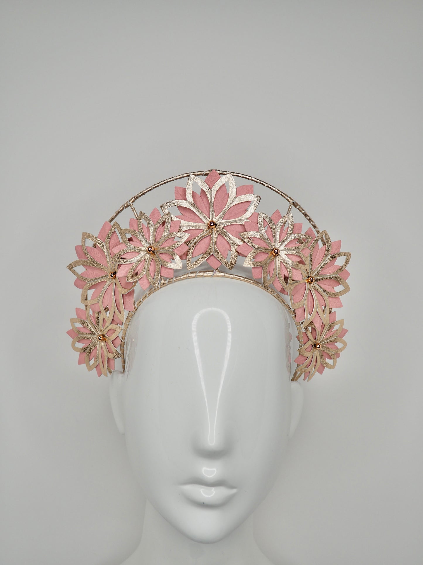 Garden Party - Rose gold and pink leather cutout halo
