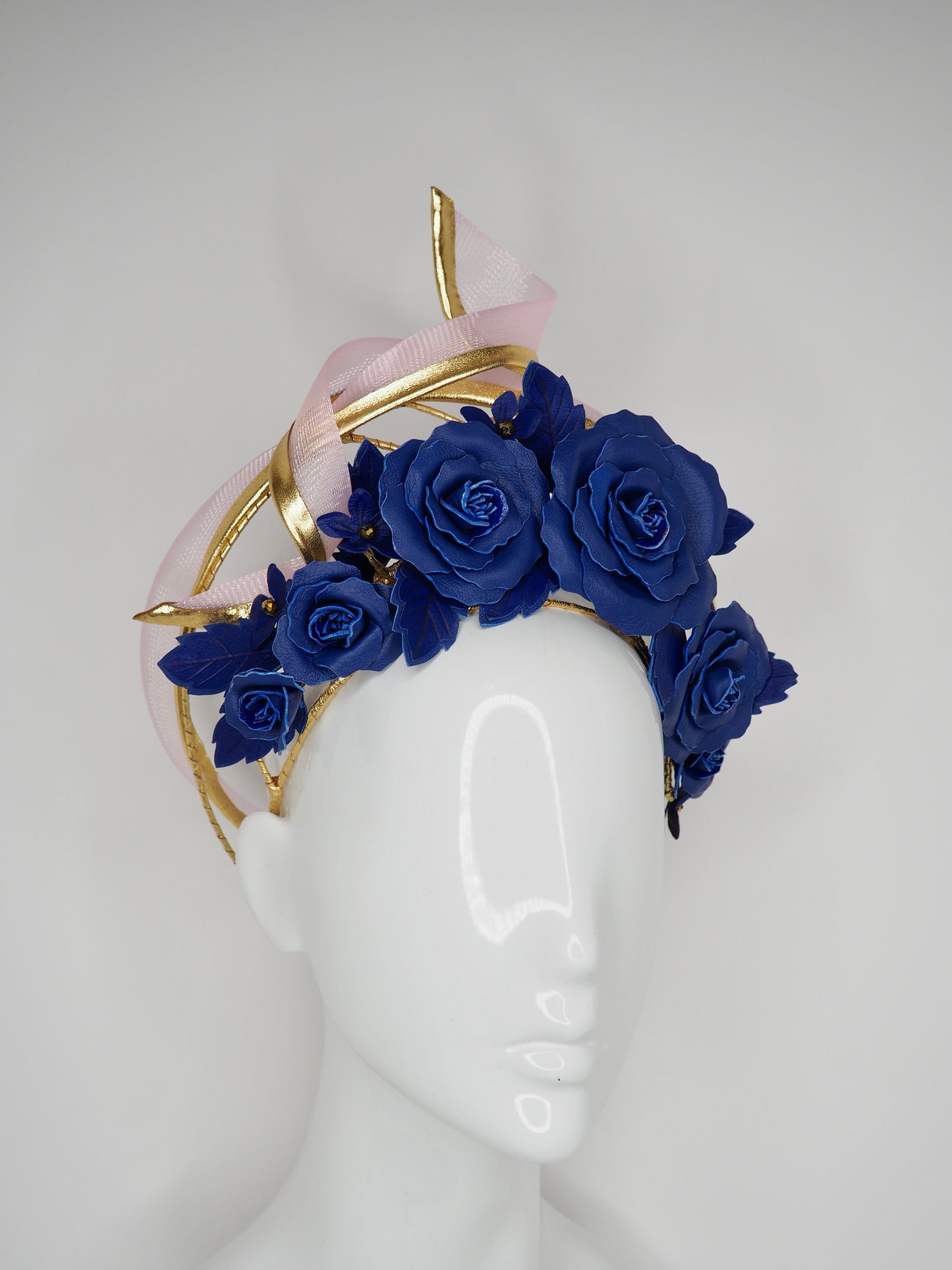 Copy of Forever And Always - Black asymmetrical wired leather halo with quills and roses.