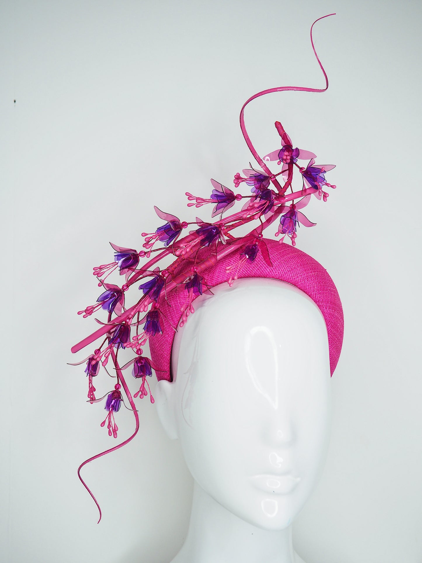 Fuchsia Flash - Hot Pink 3d headband with a cascade of Dancing fuchsia flowers