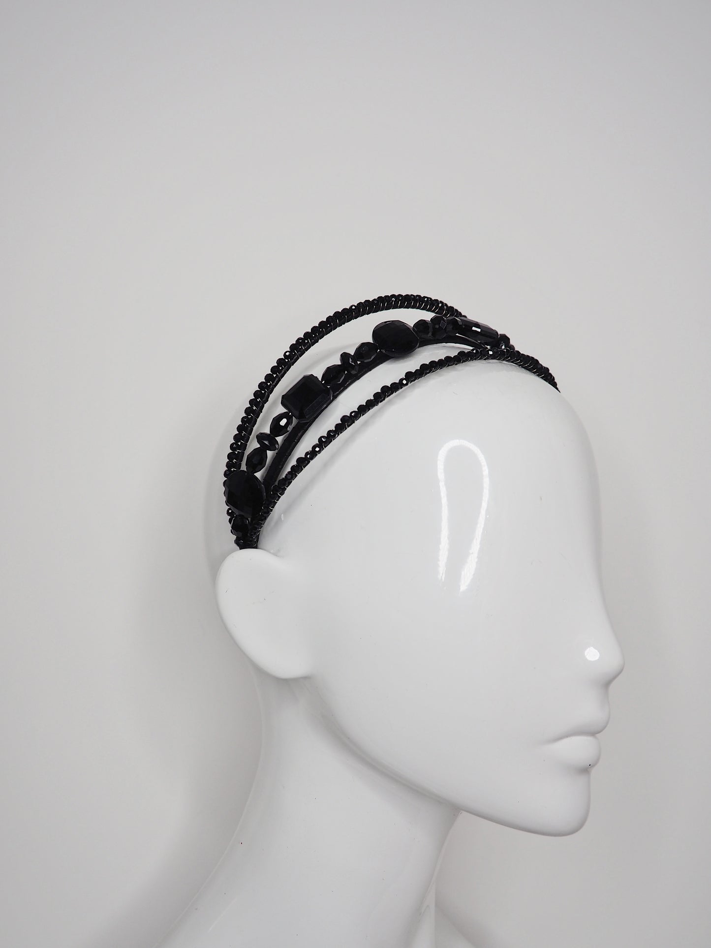 Triple Treat — Black jewelled and beaded headband
