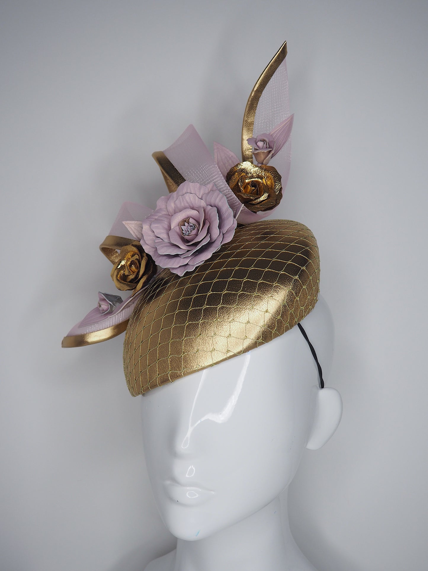 Golden Rose -Gold face hugger base with rose, crinoline and veil detail