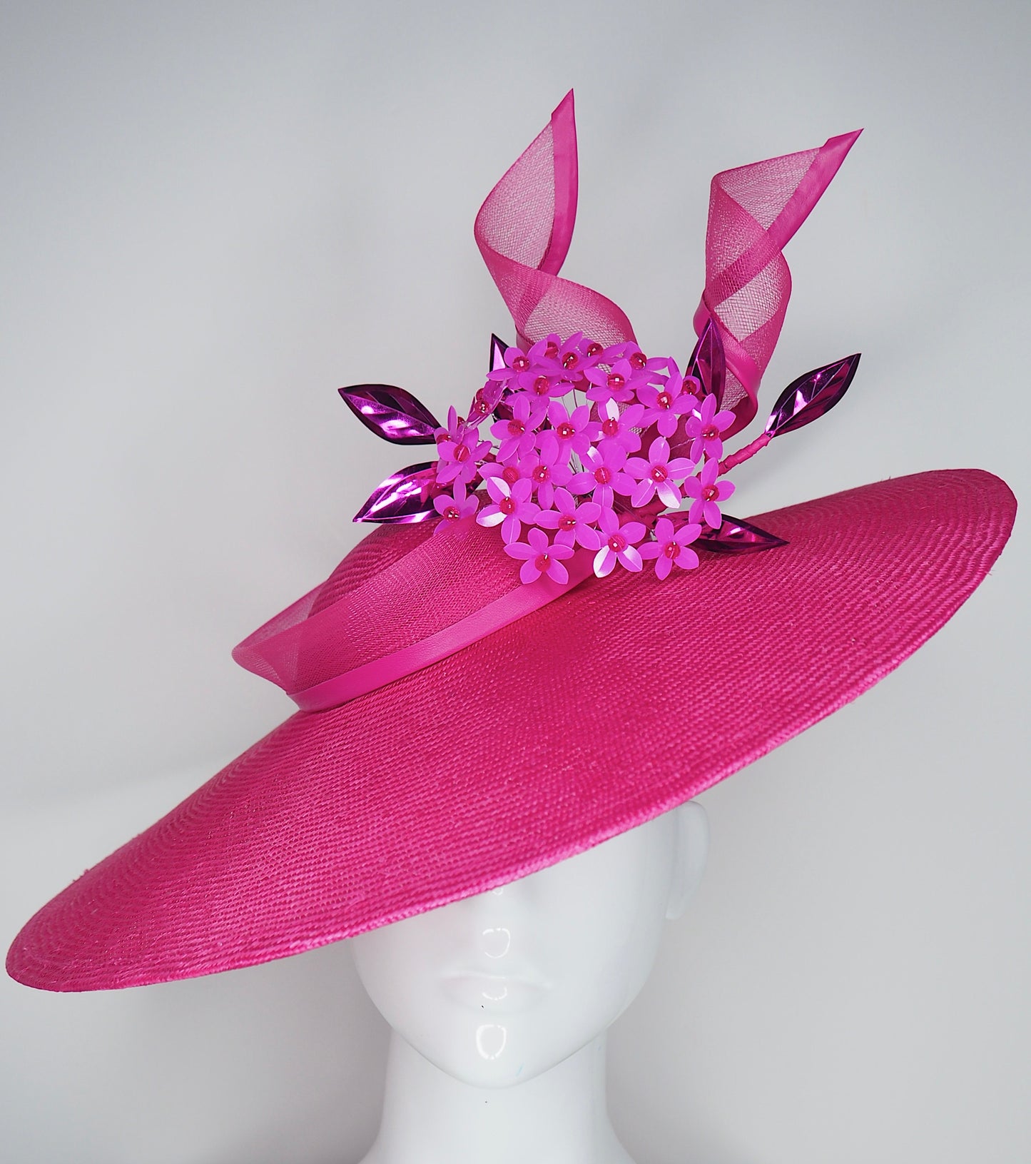 Verry Elleegant - Fuchsia Brim with crinoline swirl and allium flower ball