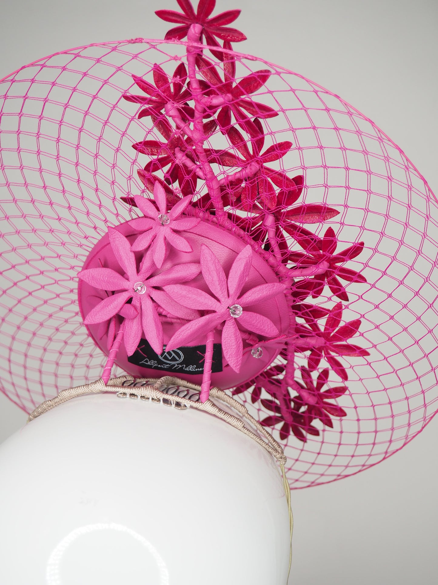Pink Daisy Delight - Candy Pink leather Percher with Daises