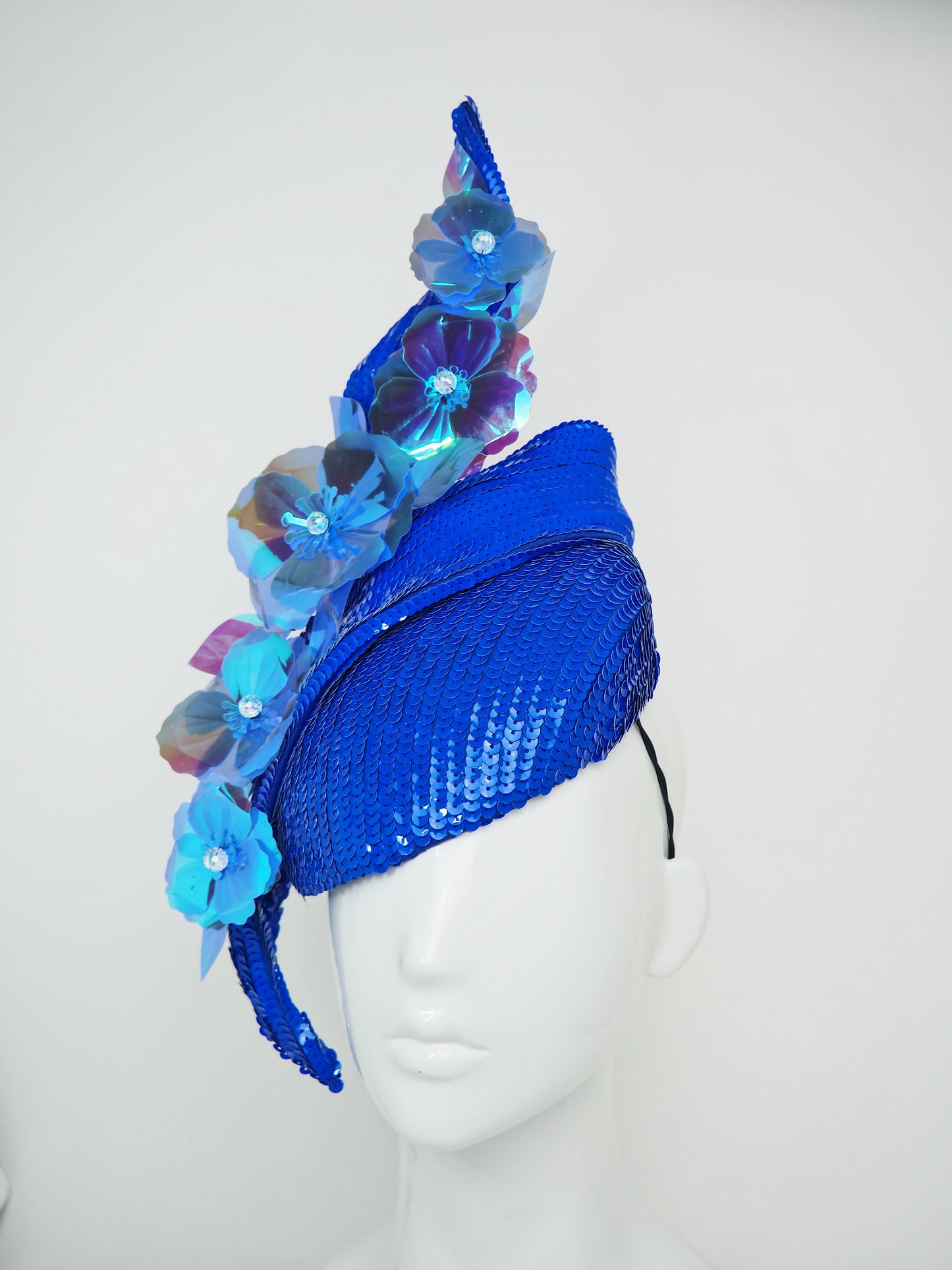 Wallflower - Electric Blue sequin swirl with holographic poppies