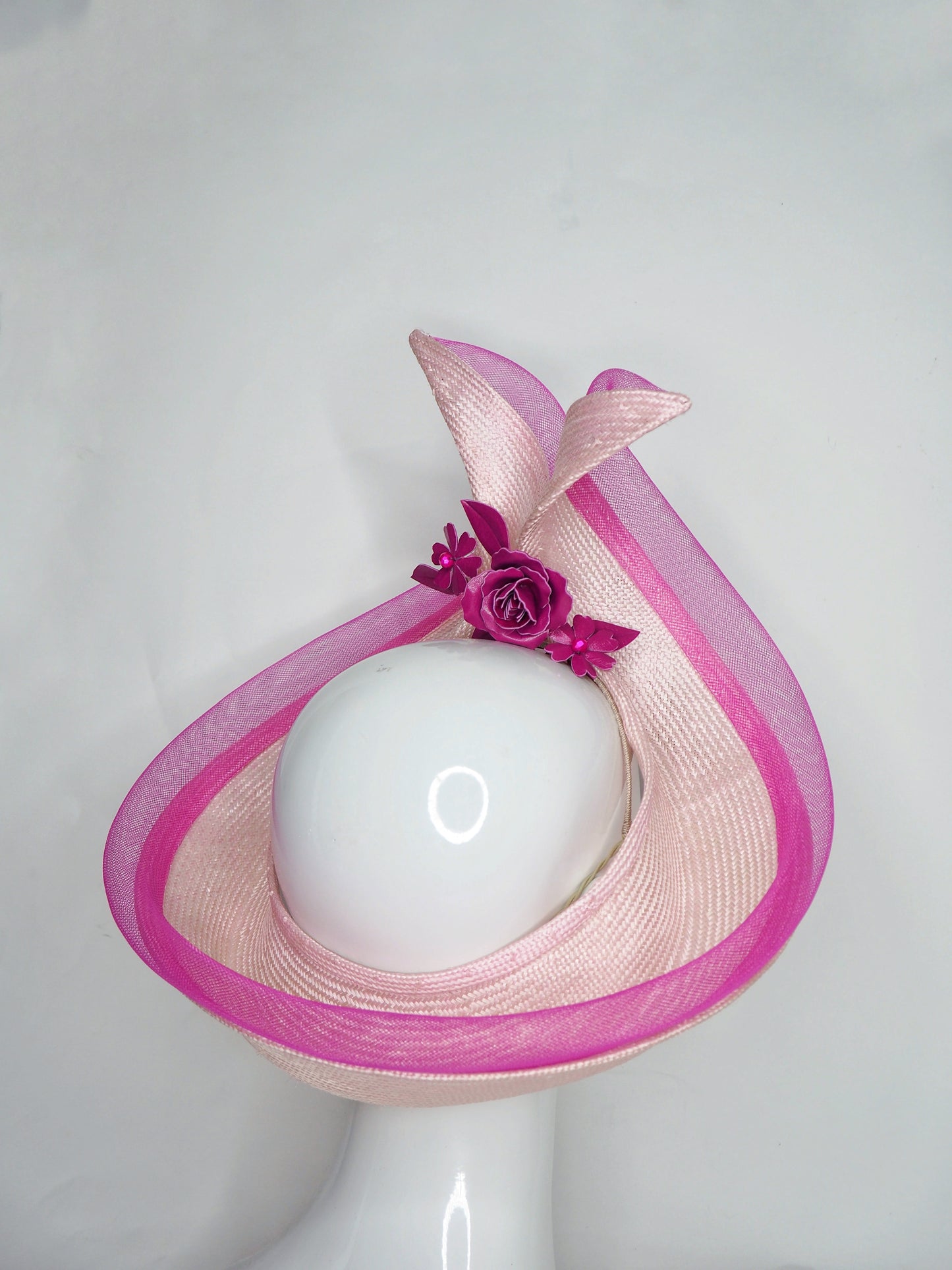 Magenta swirl - baby pink parisisal straw with magenta pink flower vine and crinoline