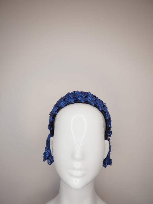 Lady Navy- Pearlescent light navy hand woven vintage straw straw pillbox