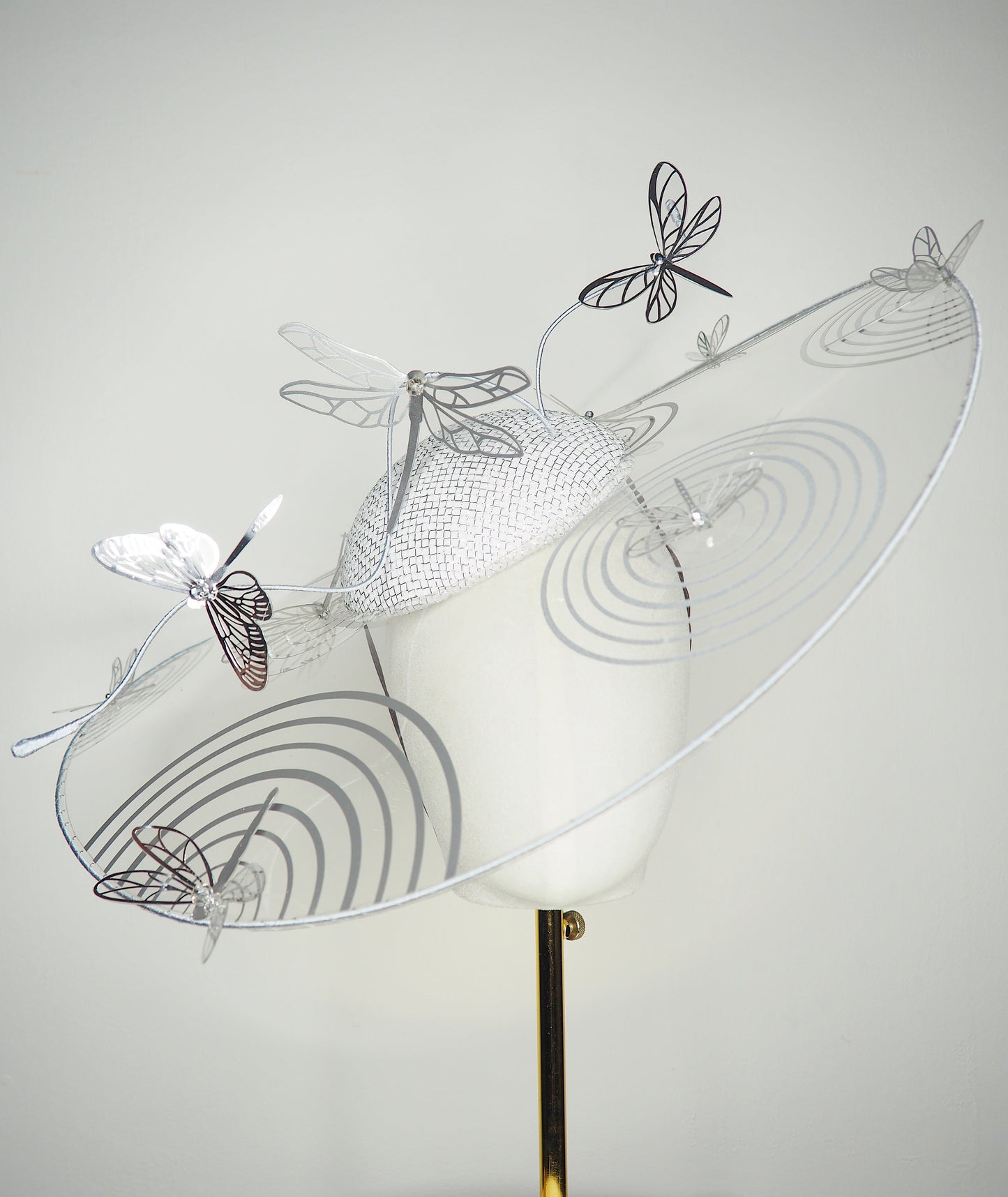 Dancing Dragonflies - Sculptural crystoform brim inspired by dragonflies dancing across shimmering water.