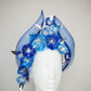 Blue without you - Blue wired headband with crinoline flourish and crystoform flower cascade