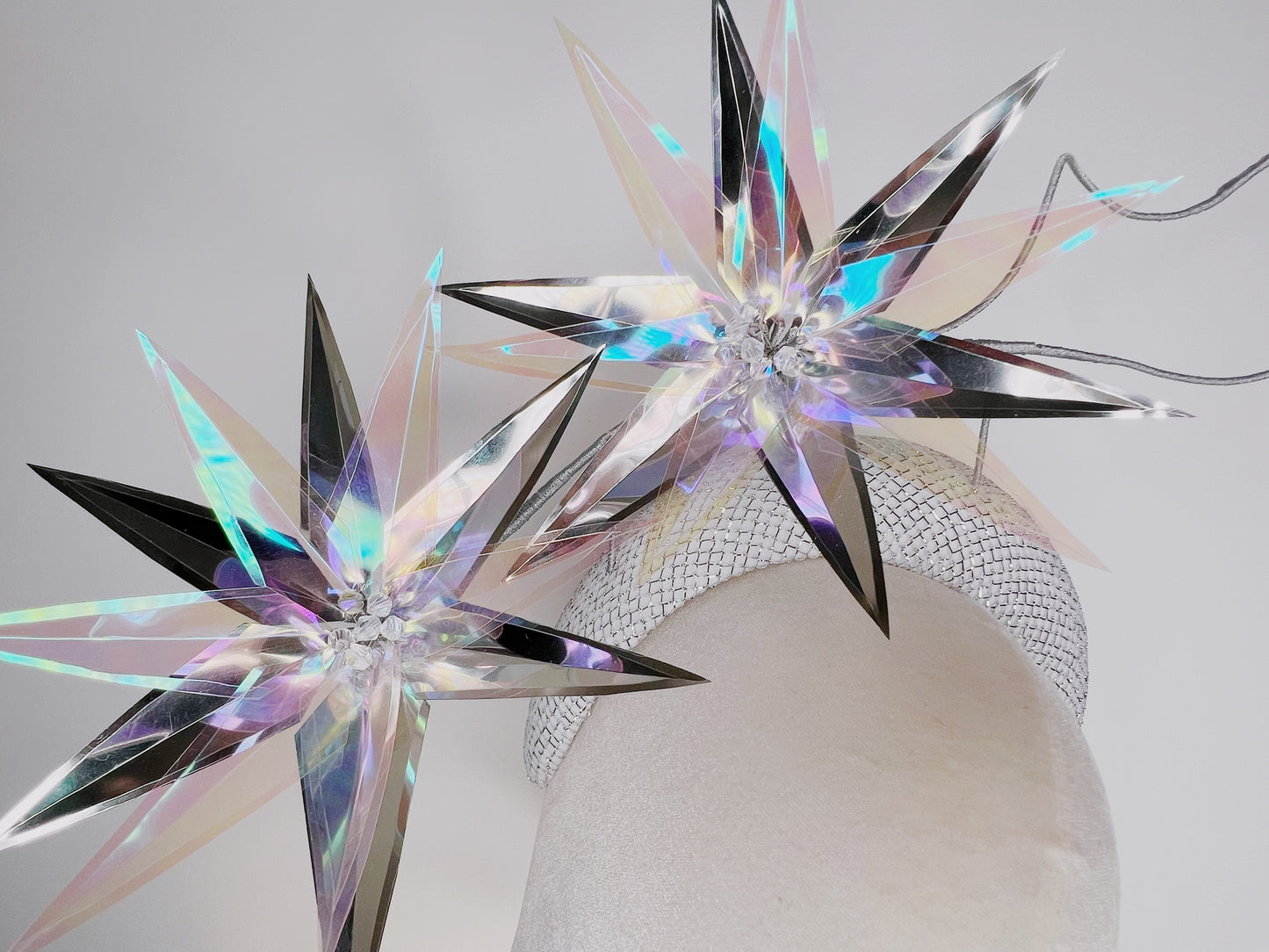 Celestial Burst - Silver and white lurex headband with iridescent starburst detailing