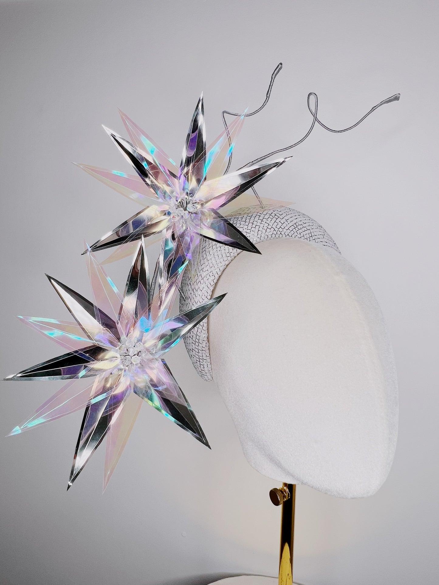Celestial Burst - Silver and white lurex headband with iridescent starburst detailing