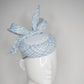 Blue Belle - Blue tweed button base with wired tweed bow and crystal veil
