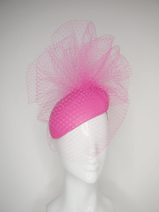 Candy Clouds - Candy pink leather face-hugger with veil detail
