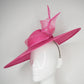 Pink Lady -  Pink broad brimmed slanted crown parissisal with crinoline leather edged swirl detail
