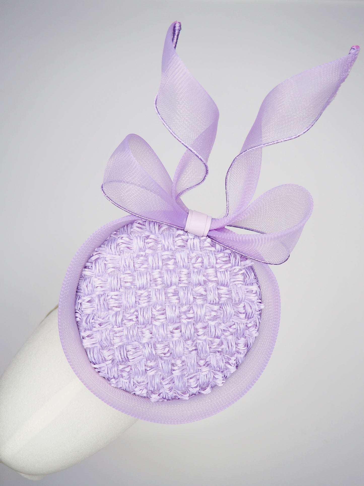 Lavender Skies - Vintage straw percher featuring sculptural crinoline edging and an elegant floating bow.
