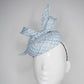 Blue Belle - Blue tweed button base with wired tweed bow and crystal veil