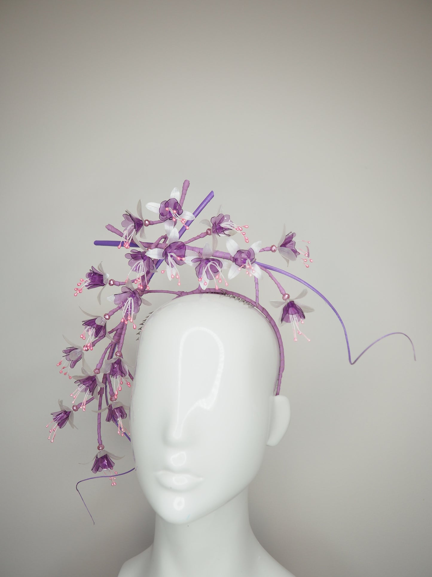 Purple Reign - Lilac and pink headband with a cascading array of fuschia flowers in subtle lilac, pink and oppalescent white
