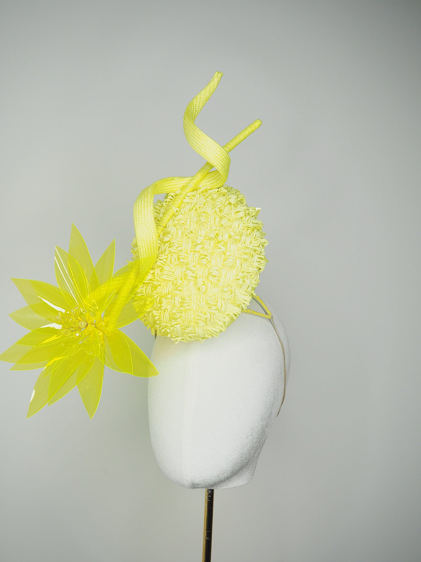 Citron Spark - Fluro yellow vintage straw percher with clear plastic fluro yellow starburst