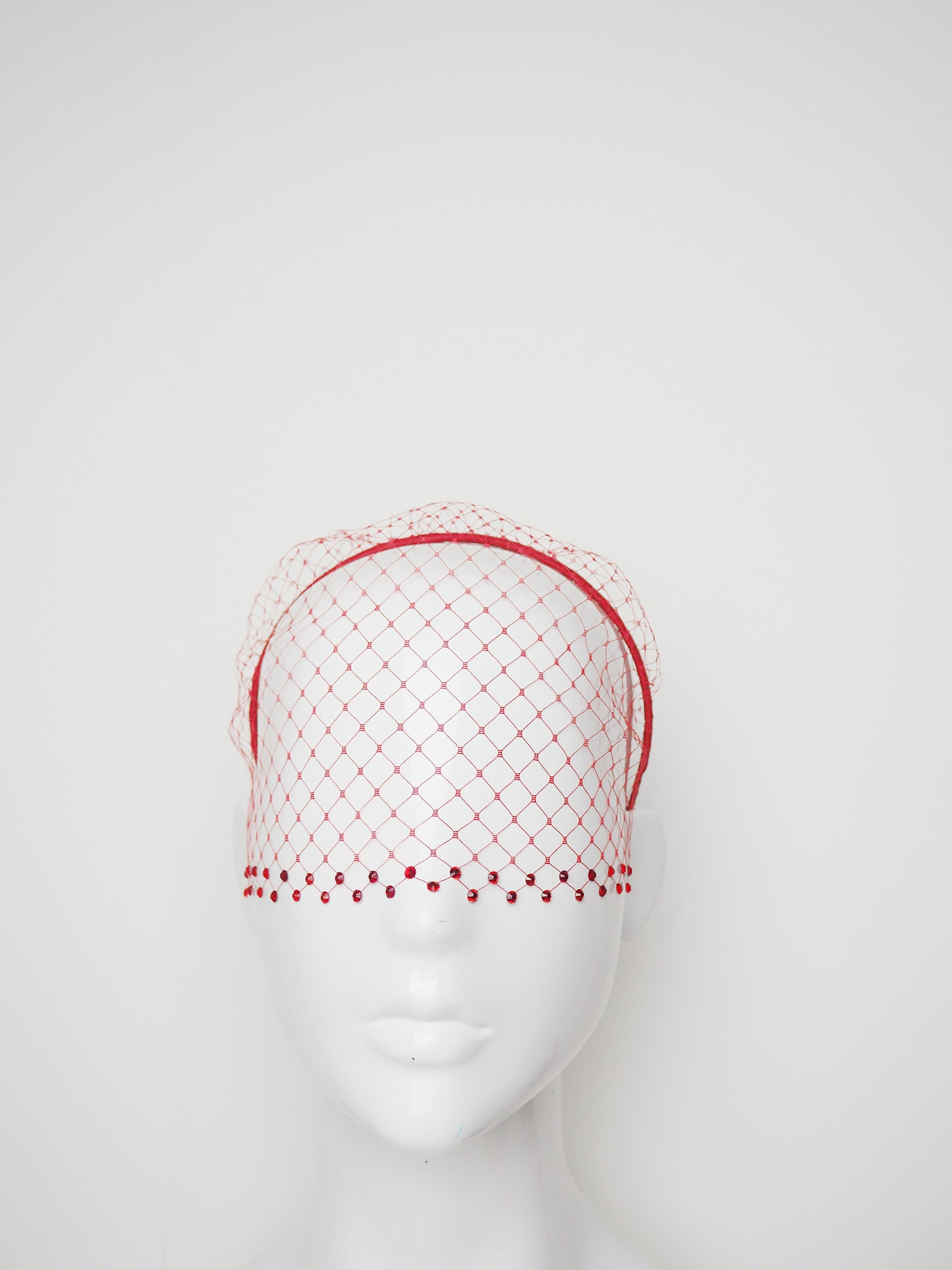 Gracie - Embellished fine Veil - Red with siam crystal detail
