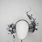 Twilight blossom - Sculptural wire pleated crinoline swirl headband with silver floral accent