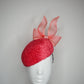 Watermelon Sugar- Watermelon coloured vintage straw cloth beret with leather edged flamingo pink crinoline bow.