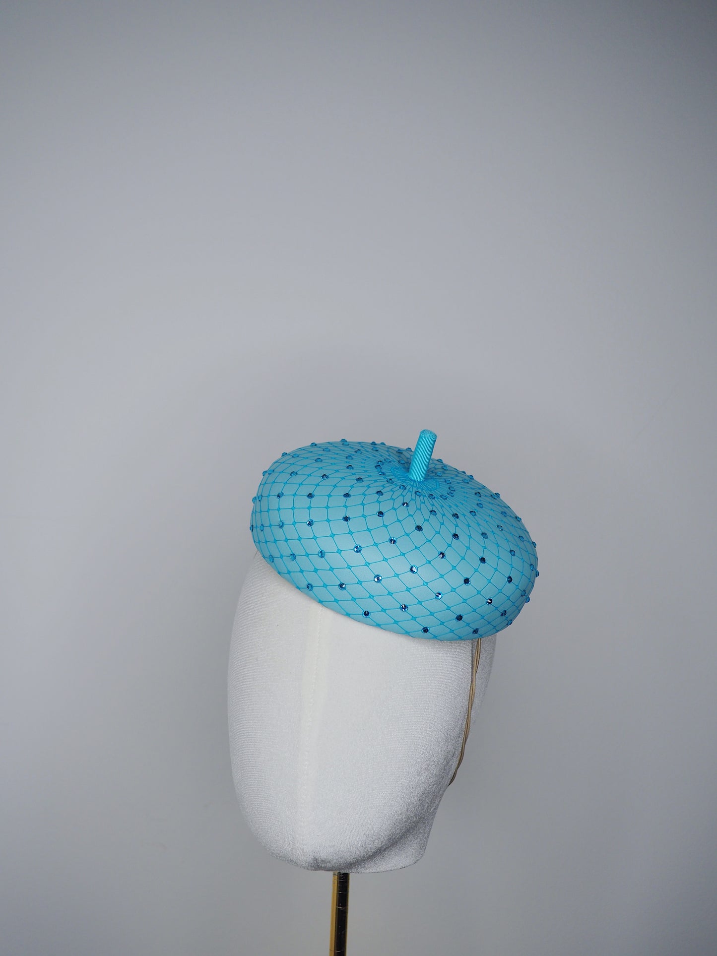 Glitz and glam - Leather button beret with crystals - Aquamarine