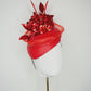 Ready or not - Red leather beret with crystals, crin swirl and metallic hydrangea