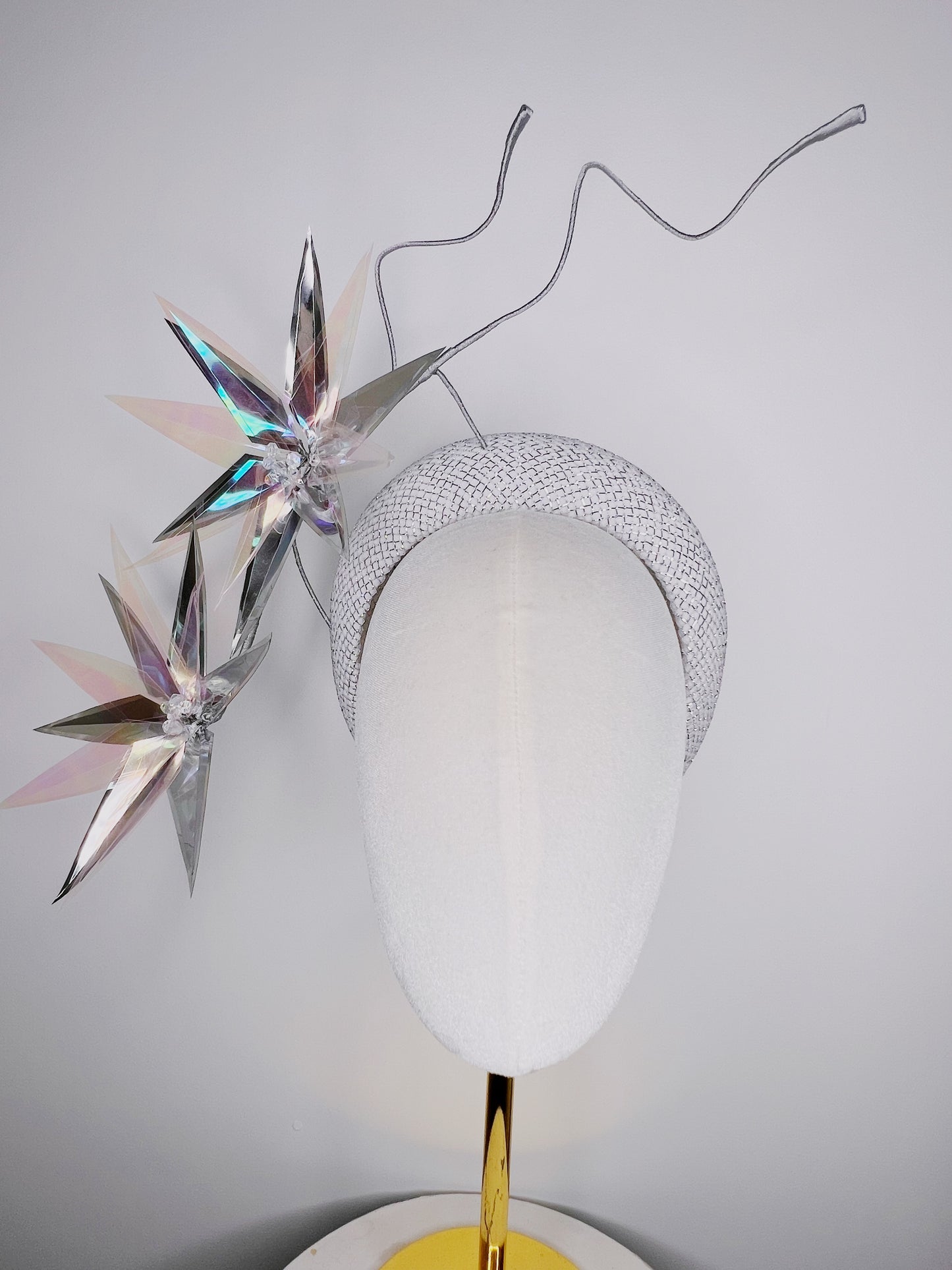 Celestial Burst - Silver and white lurex headband with iridescent starburst detailing