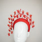 Scarletta - Red tinilac straw 3D headband with draping crystoform wisteria flowers