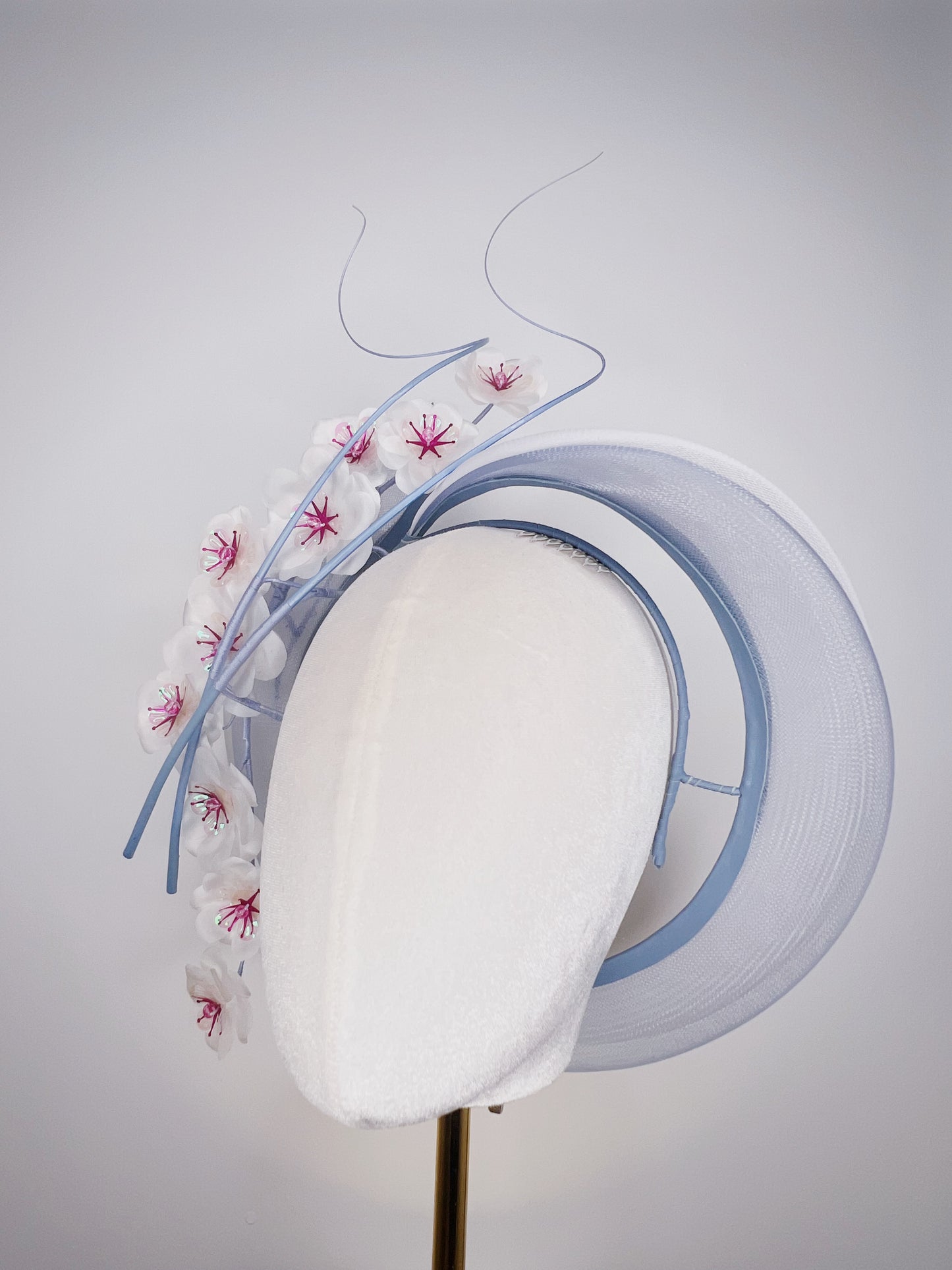 Blossoms in the breeze - Hand-tooled silk cherry blossoms on a crinoline wraparound headband