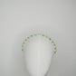 Alexa - green glass bead and pearl headband with delicate iridescent effect