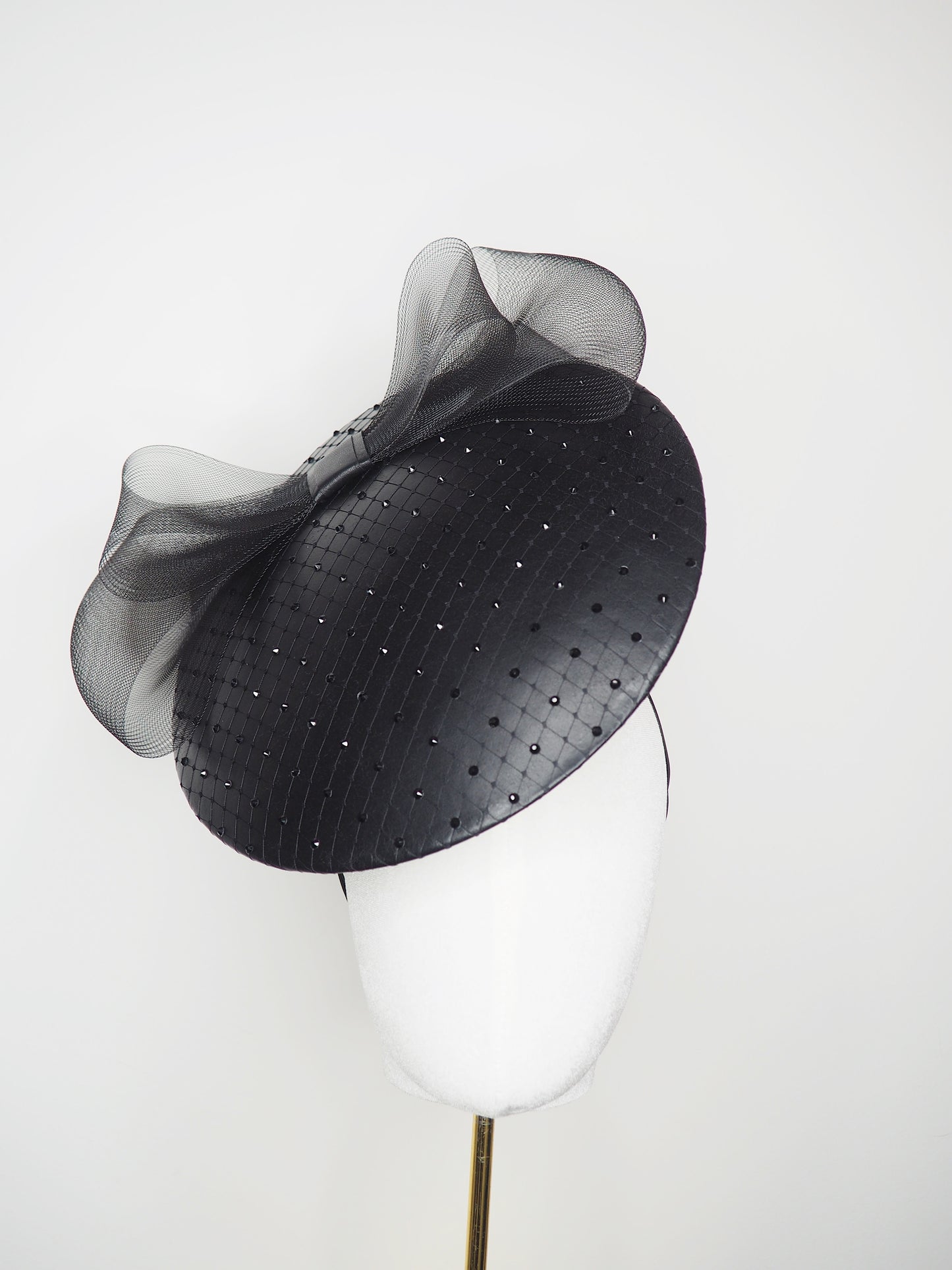 Big Black Bow - Black Floating disc with front and back bow feature and embellished veil