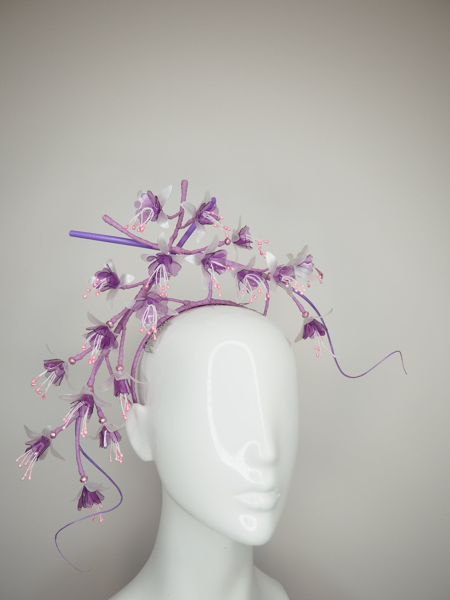 Purple Reign - Lilac and pink headband with a cascading array of fuschia flowers in subtle lilac, pink and oppalescent white
