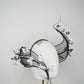 Twilight blossom - Sculptural wire pleated crinoline swirl headband with silver floral accent