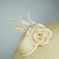 Nature in Bloom-Natural straw asymmetric brim hat with hand-sculpted rose and swirls